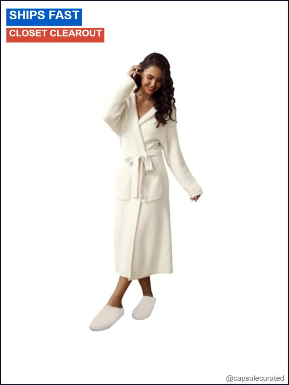 Plush Hooded Robe Women Soft Mid-Calf with Pockets